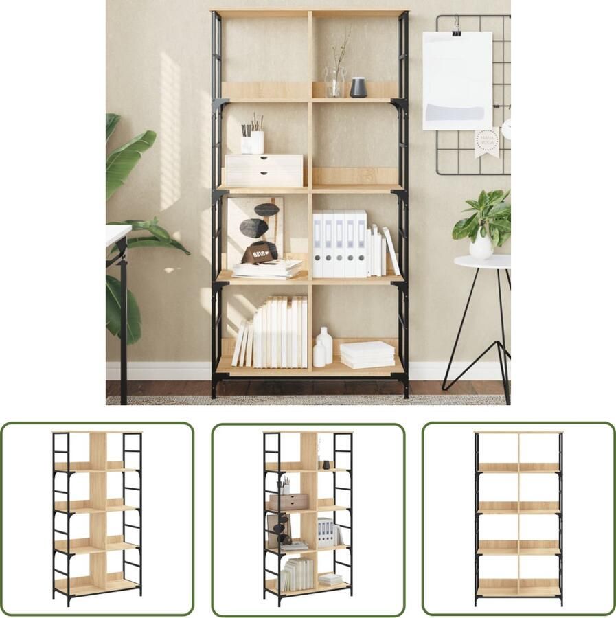 The Living Store Boekenrek Sonoma Eiken 78.5 x 33 x 153 cm Industrieel Ontwerp Boekenrek Industrieel Boekenrek Houten Boekenrek Bibliotheek Kast Bergruimte