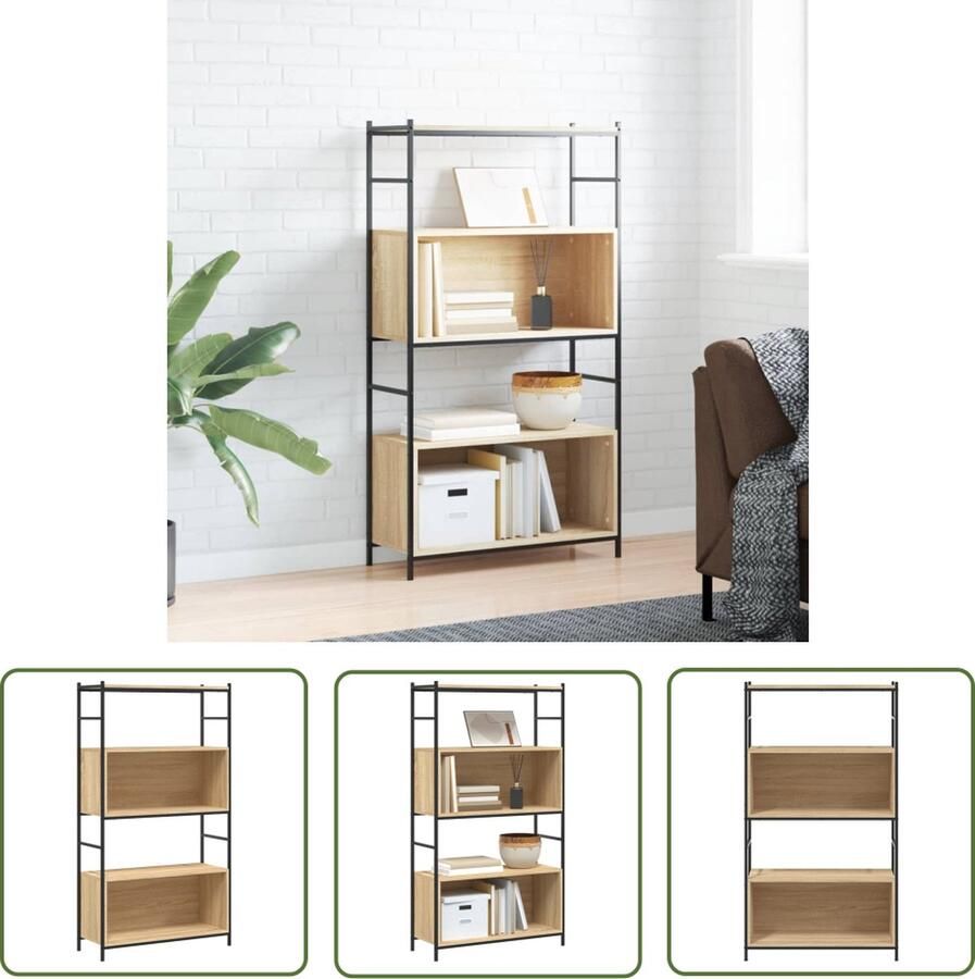 The Living Store Boekenrek Sonoma Eiken 80 x 30 x 145.5 cm Industrieel Ontwerp Boekenrek Industrieel Boekenrek Houten Boekenrek Bibliotheek Kast Opbergkast - Foto 2