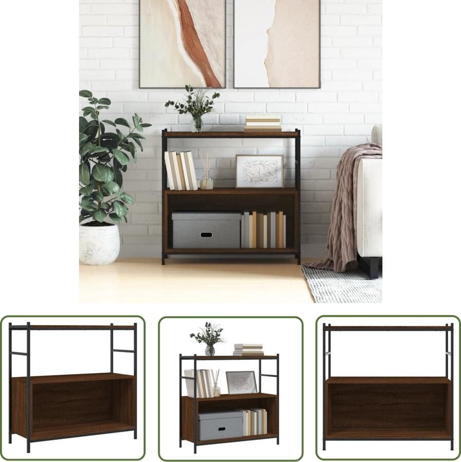 The Living Store Boekenrek Industrieel 80 x 30 x 78.5 cm Duurzaam hout en metaal Boekenrek Houten Boekenkast Industriele Boekenkast Vintage Boekenkast Opslagruimte - Foto 2
