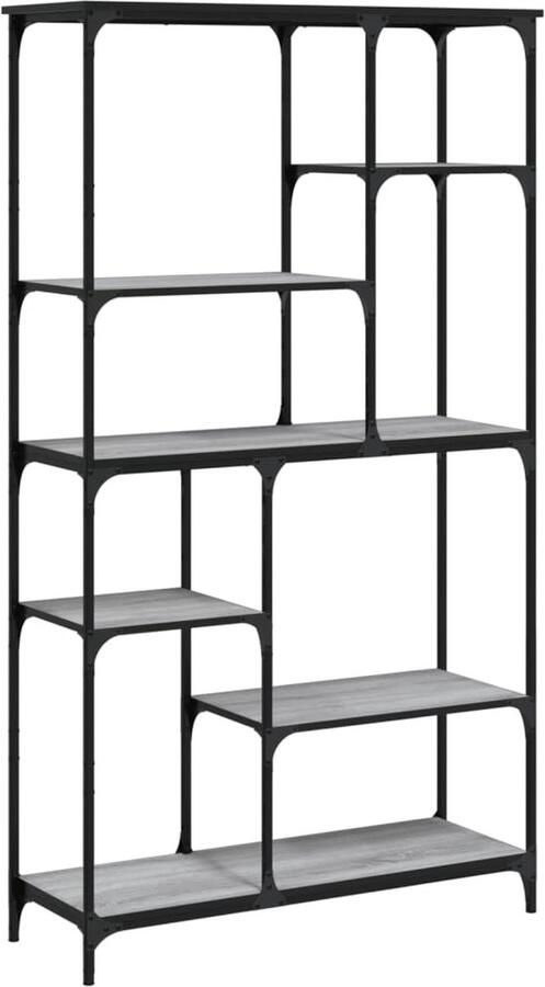 The Living Store Boekenrek Grijs Sonoma Eiken 99x35.5x176 cm Industrieel Design Boekenrek Industrieel Boekenrek Houten Boekenrek Grijze Boekenkast Opbergkast