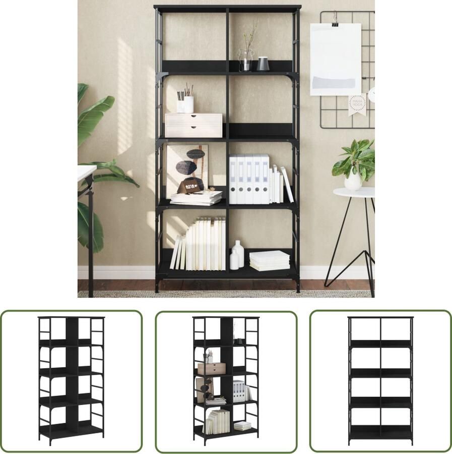 The Living Store Boekenrek Hout-Staal 78.5 x 33 x 153 cm Industrieel Ontwerp Boekenrek Houten Boekenkast Industrieel Boekenrek Bibliotheek Opbergkast - Foto 2