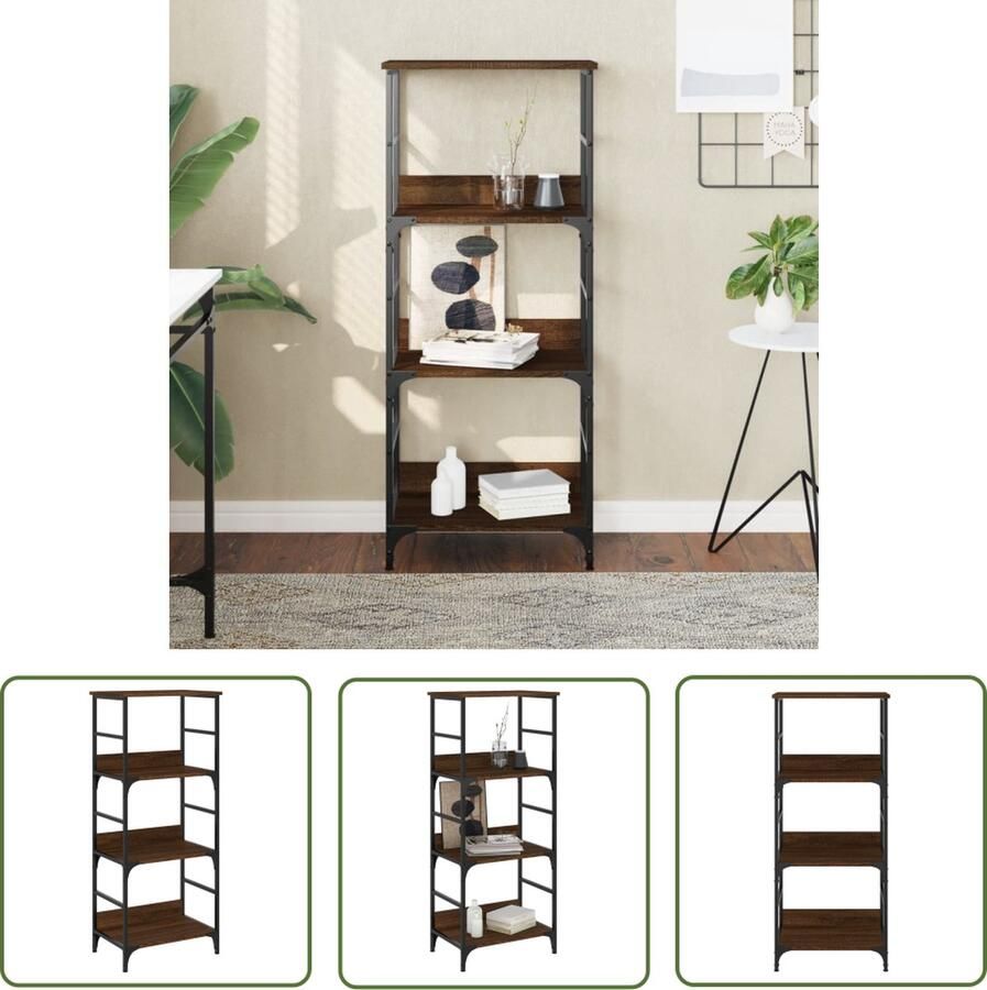 The Living Store Boekenrek IndustriÃle Boekenkast 3 vakken Bruineiken 50 x 33 x 117.5 cm Boekenrek Boekenkast Industrieel Design Houten Boekenkast Bruine Kast - Foto 2