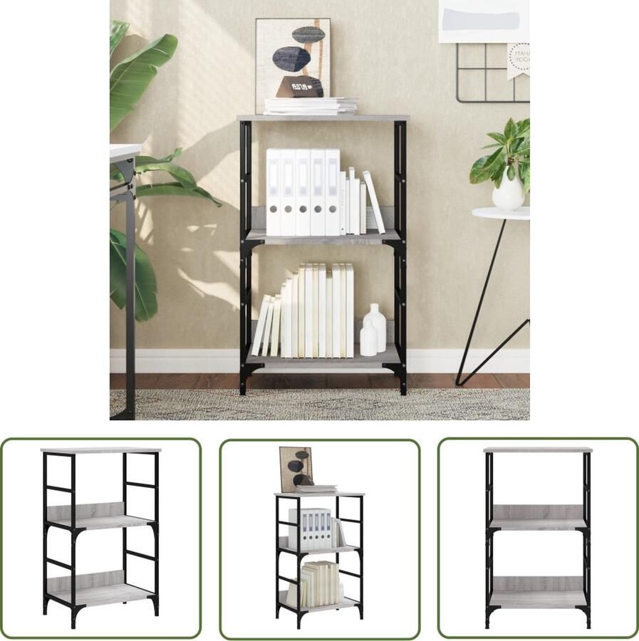 VidaXL Boekenrek Industrieel Boekenrek Houten Boekenrek Grijze Boekenkast Boekenplank - Foto 2