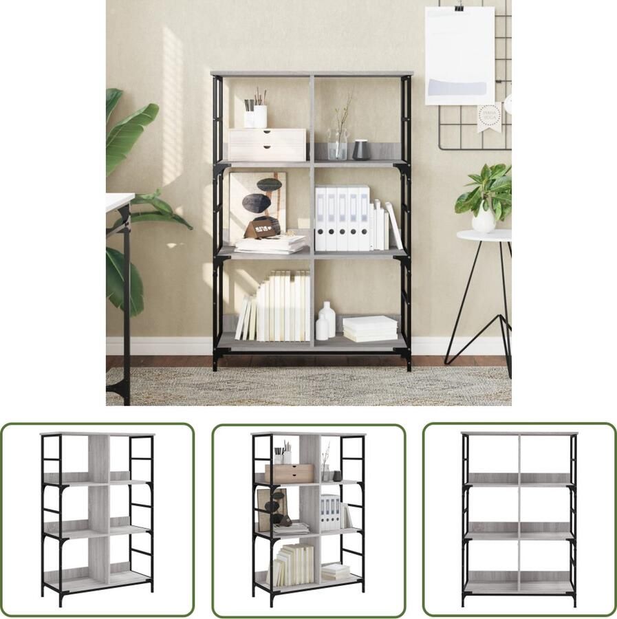 The Living Store Boekenrek 78 5x33x117 5 cm bewerkt hout grijs sonoma eikenkleur Boekenrek Industrieel Meubilair Houten Boekenplank Grijze Boekenkast Vintage Boekenkast - Foto 2