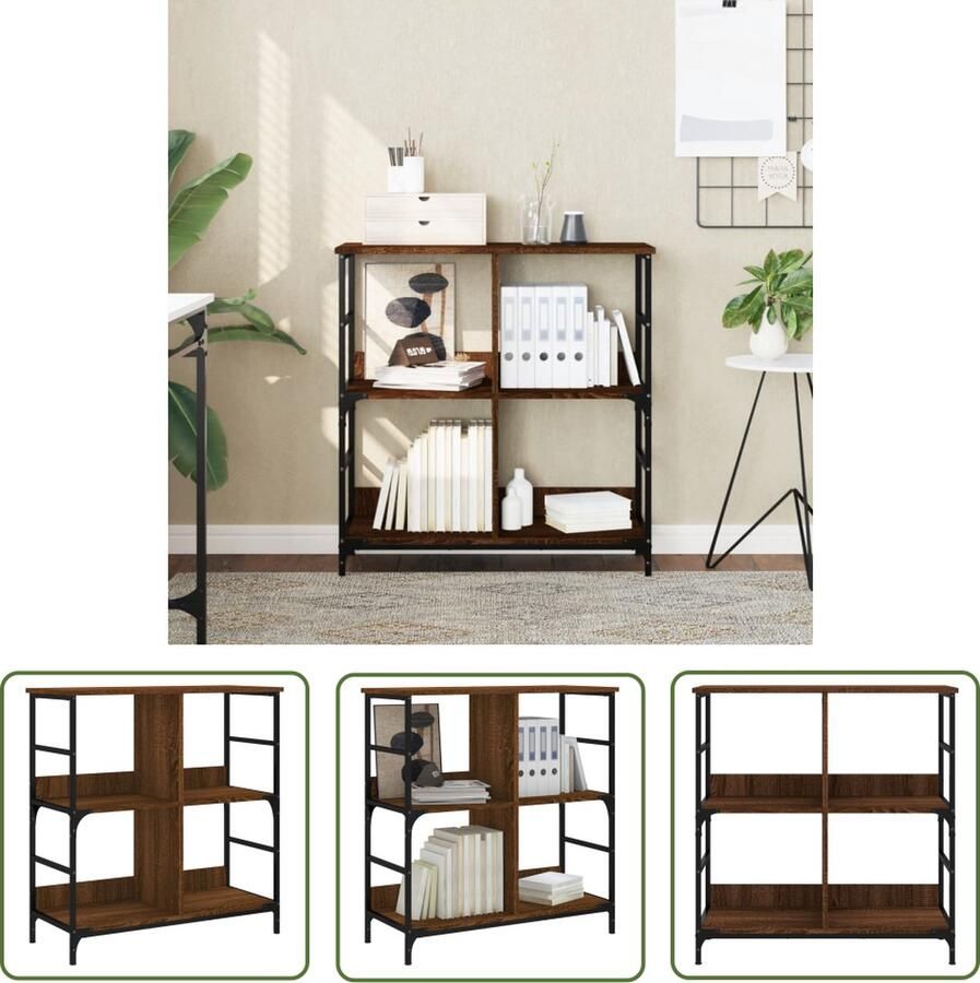 The Living Store Boekenrek 78 5x33x82 cm bewerkt hout bruin eikenkleur Boekenrek Industrieel Boekenrek Houten Boekenplank Bibliotheek Kast Opbergkast - Foto 2