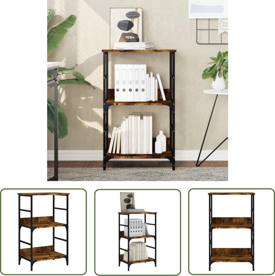 VidaXL The Living Store Boekenrek 50x33x82 cm bewerkt hout gerookt eikenkleurig Boekenplank Industrieel Interieur Houten Boekenkast Opbergruimte Boeken Rek - Foto 2