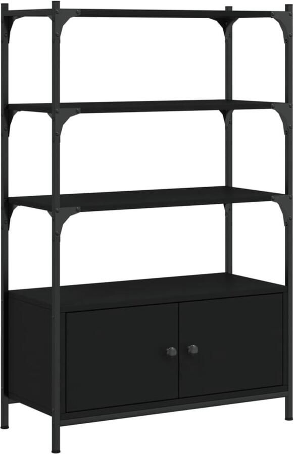 The Living Store Boekenkast 3-laags 70x30x109 5 cm bewerkt hout zwart Boekenkast Houten Boekenkast Zwarte Boekenkast Boekenplank Opslagoplossing - Foto 3