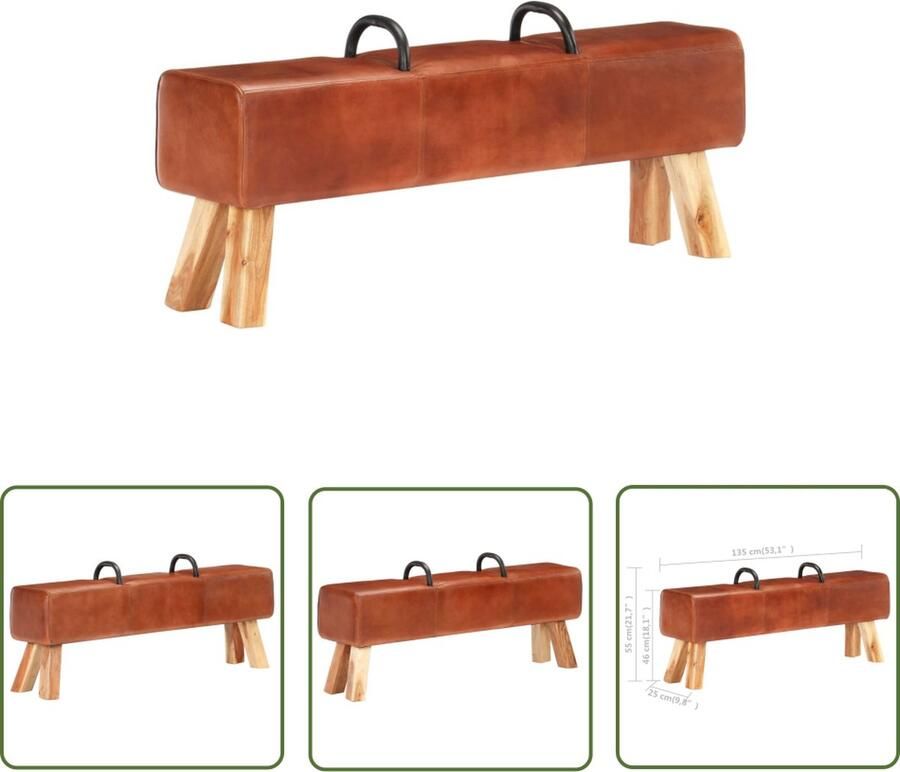 The Living Store Bokbankje Old School Meubel 135 x 25 x 55 cm Bruin Vintage Meubels Lederen Bankje Salontafel Hoekbank Stoere Bank