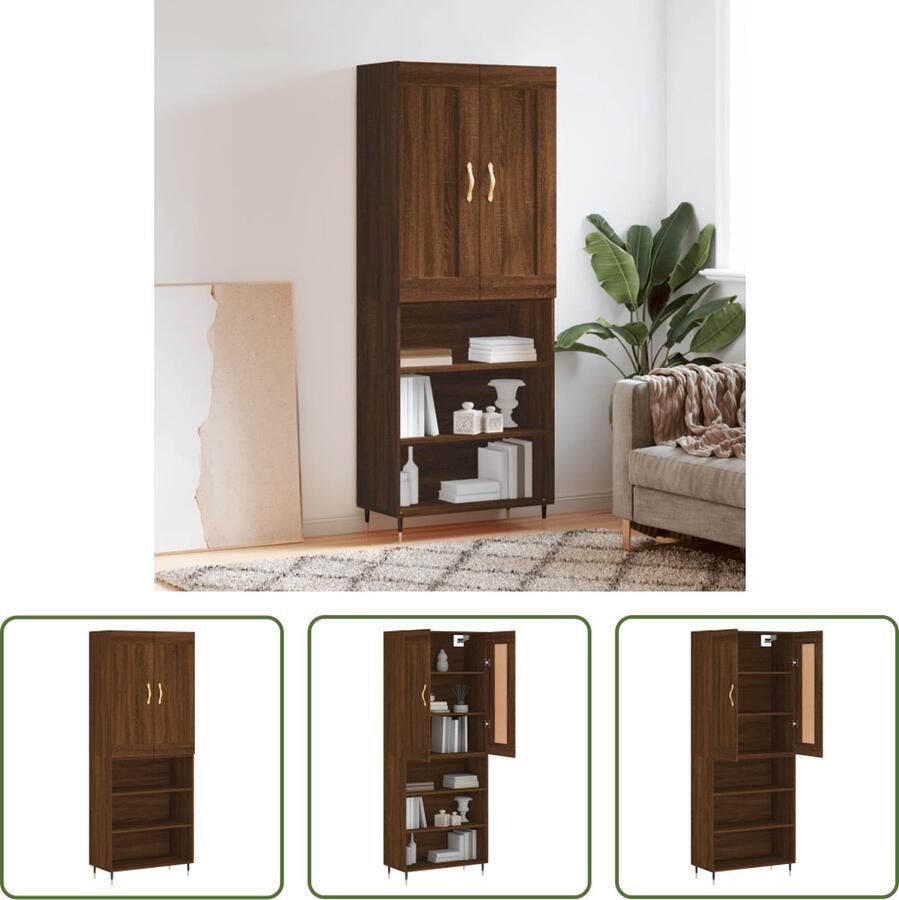 The Living Store Bookcase and Wall Unit Brown Oak 69.5x34x180 cm Spacious Storage Stylish Metal Feet Wall Mounting Hardware not included Reliable and Durable Material