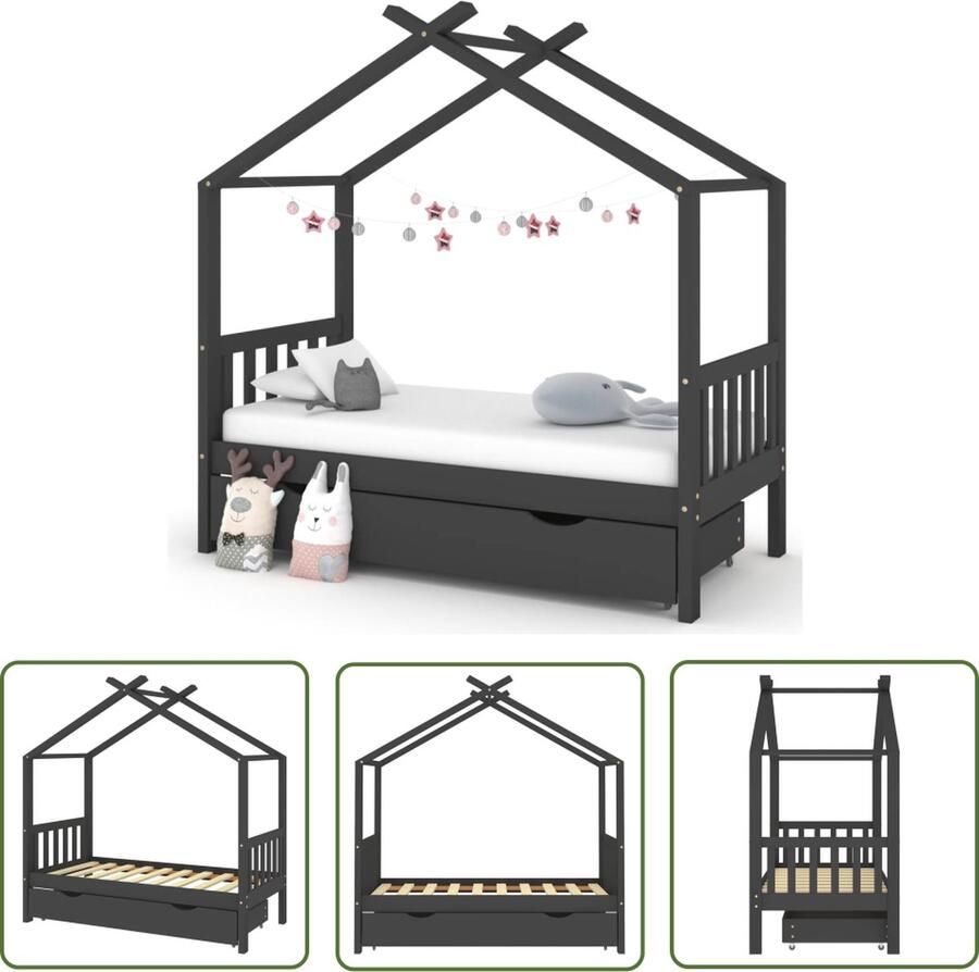 The Living Store Boomhut Kinderbedframe met lade 166x87x190 cm Donkergrijs Kinderbed Boomhutbed Kidsbed Houten Bed Kinderkamerinrichting - Foto 2