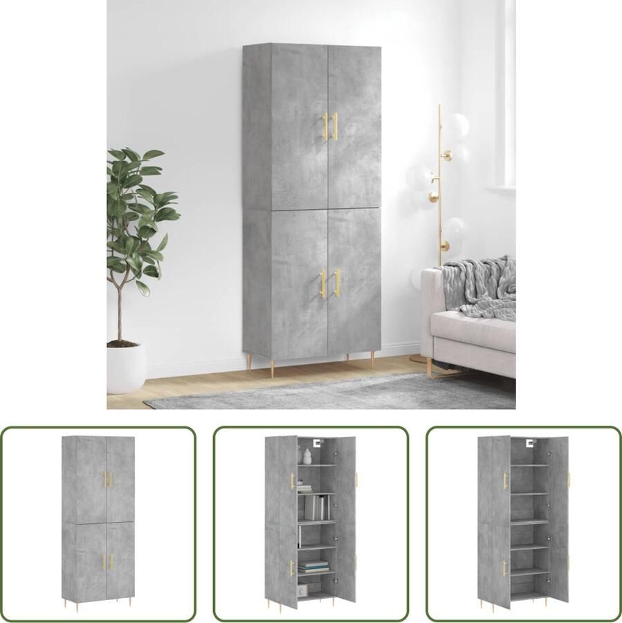 VidaXL Dressoir Hoge Kast Hoge kast 69 5x34x180 cm bewerkt hout betongrijs Buffetkast Houten Kast Grijze Kast