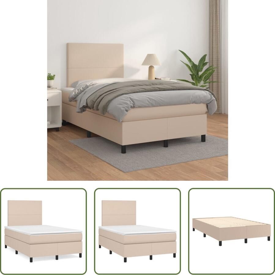 The Living Store Boxspring met matras kunstleer cappuccinokleurig 120x200 cm Boxspring Boxsprings Bed Slaapmeubel Boxspringbed Boxspring Bed Tweepersoonsbed Bed Met Matras Bedframe Ledikant Bed Met Hoofdbord