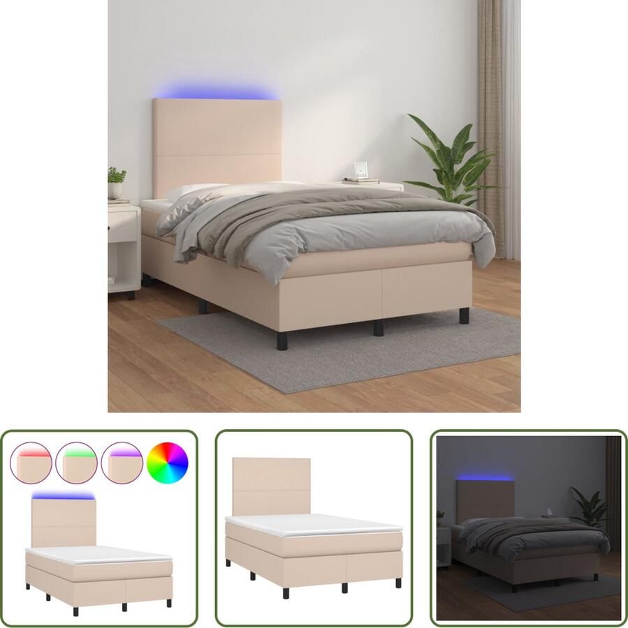 The Living Store Boxspring met matras en LED kunstleer cappuccinokleur 120x200cm Boxspring Boxsprings Bed Slaapmeubel Boxspringbed Boxspring Bed Tweepersoonsbed Bed Met Matras Bedframe Ledikant Bed Met LED