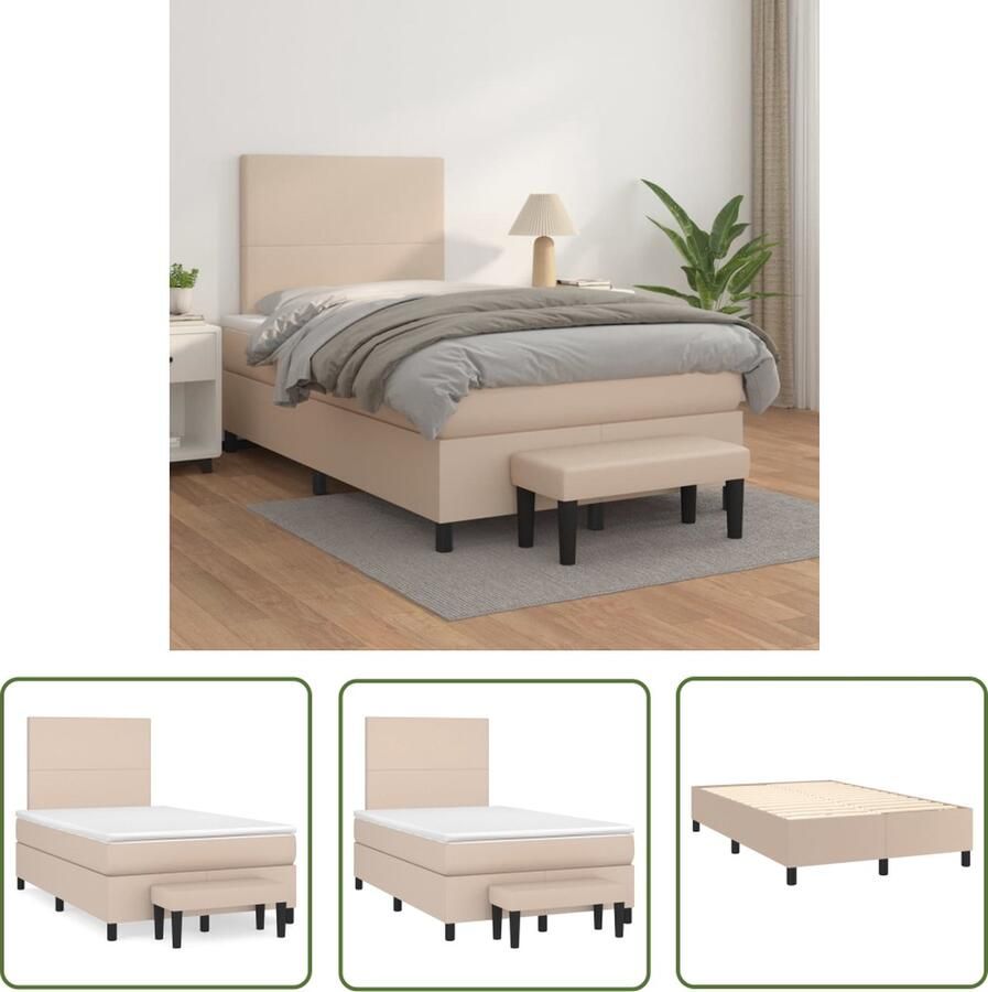 The Living Store Boxspring Bed Cappuccino Kunstleer 203x120x118 128 cm Verstelbaar hoofdbord Pocketvering matras Middelharde ondersteuning Huidvriendelijk topmatras Multifunctioneel bankje