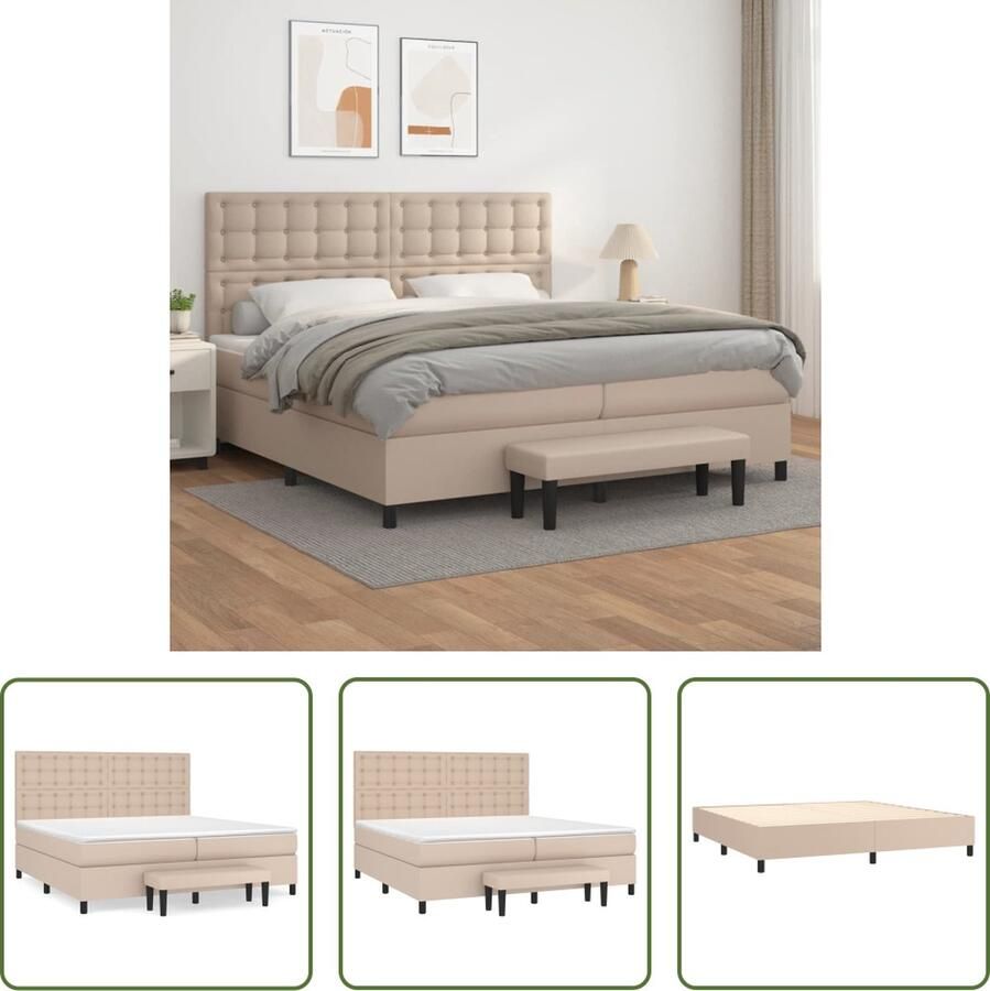 The Living Store Boxspring met matras kunstleer cappuccinokleurig 200x200 cm Boxspring Bed Bruin Bed Kapstok Slaapkamer Meubels Lederlook Bed - Foto 2