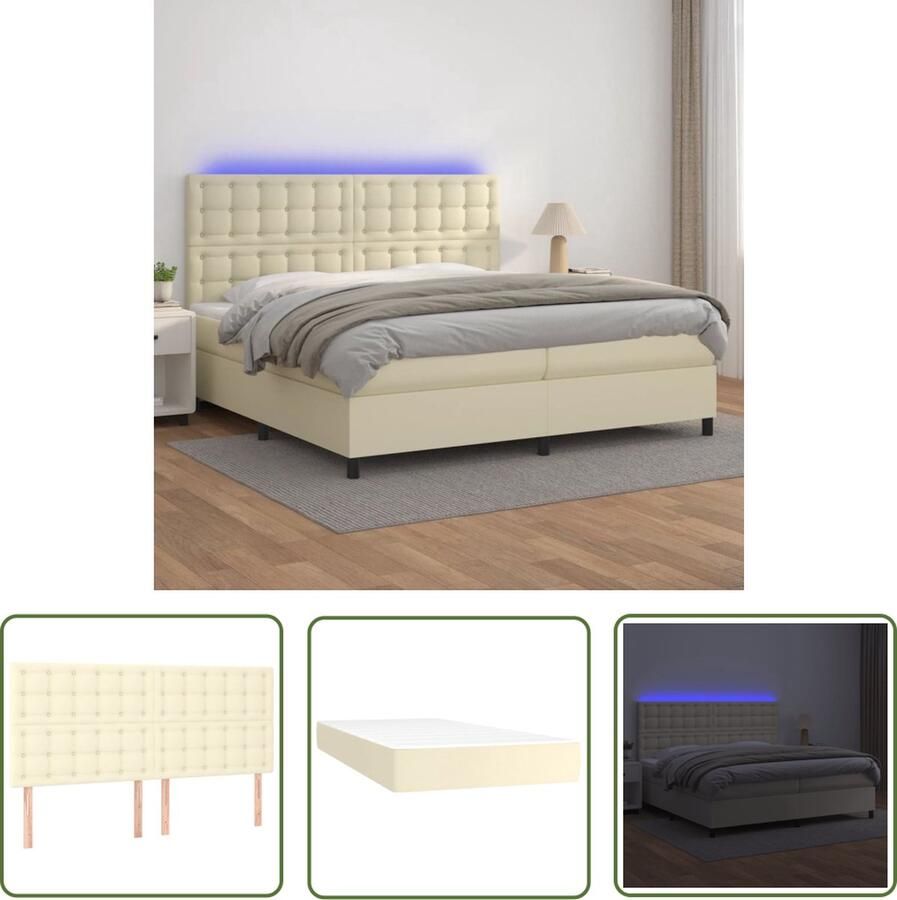 The Living Store Boxspring Bed Comfort 203x200x118 128 cm Met LED-verlichting en Pocketvering matras Kunstleren bekleding