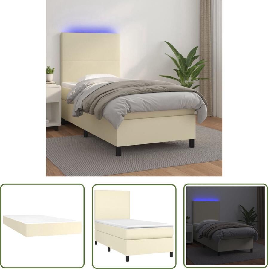 The Living Store Boxspring Bed Crème 203 x 100 x 118 128 cm LED