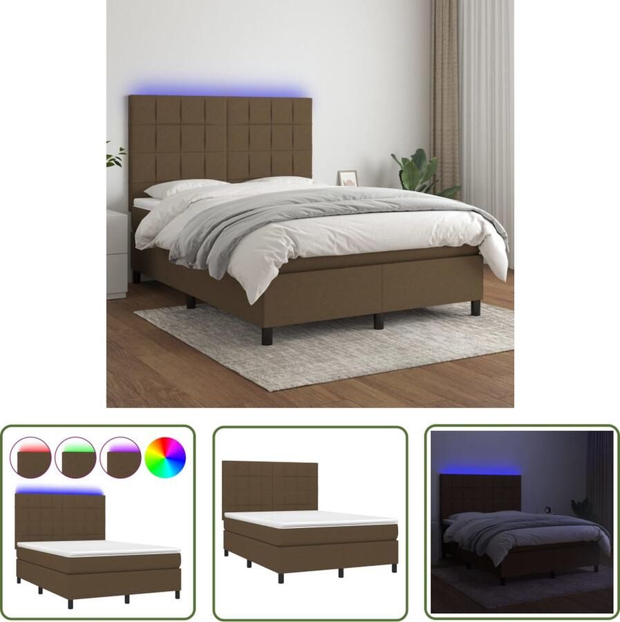 The Living Store Boxspring Bed donkerbruin 193 x 144 x 118 128 cm verstelbaar hoofdbord LED-verlichting pocketvering matras huidvriendelijk topmatras montagehandleiding inbegrepen inclusief 2 LED-strips - Foto 2