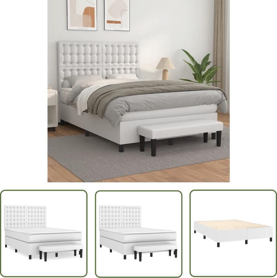 The Living Store Boxspring Bed Kunstleer 203 x 144 x 118 128 cm Pocketvering Matras Topmatras Wit