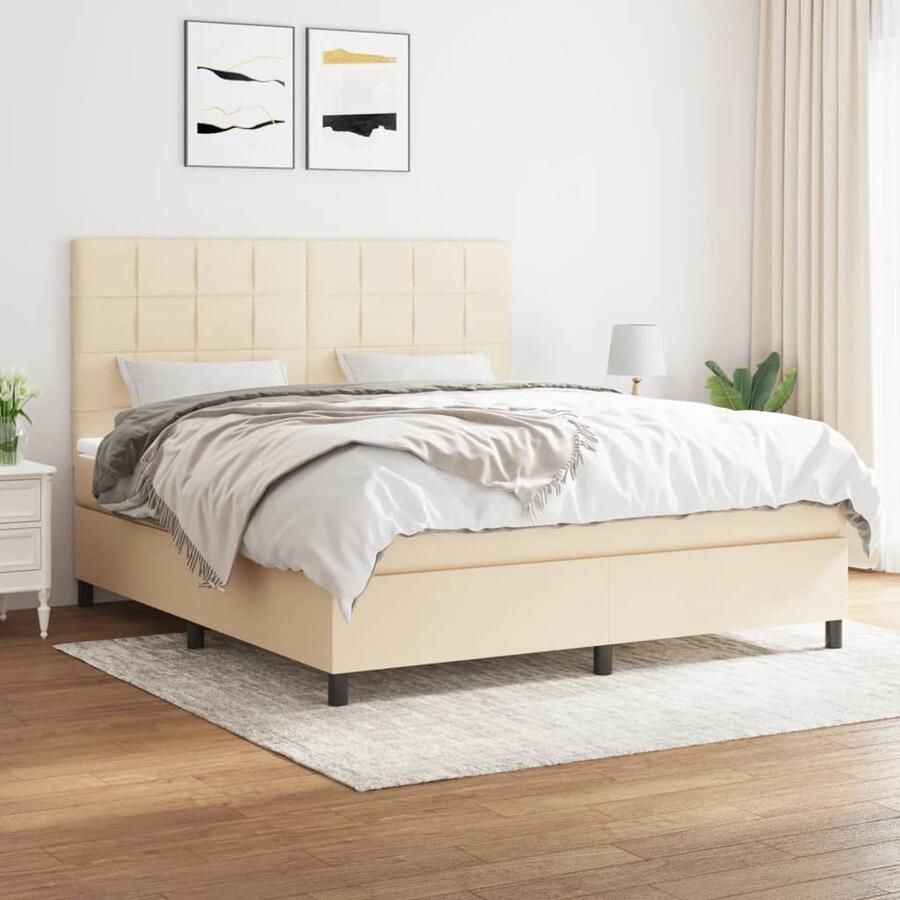 The Living Store Boxspring met matras stof crèmekleurig 160x200 cm Boxspringbed Slaapcomfort Boxspring Tweepersoonsbed Cremekleurig - Foto 2