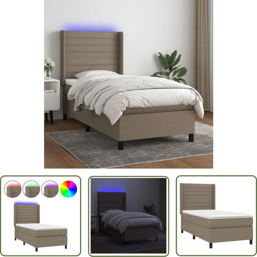 The Living Store Bed Boxspring 193 x 93 x 118 128 cm Duurzaam materiaal Verstelbaar hoofdbord Kleurrijke LED-verlichting Pocketvering matras Huidvriendelijk topmatras Inclusief montagehandleiding USB-aansluiting