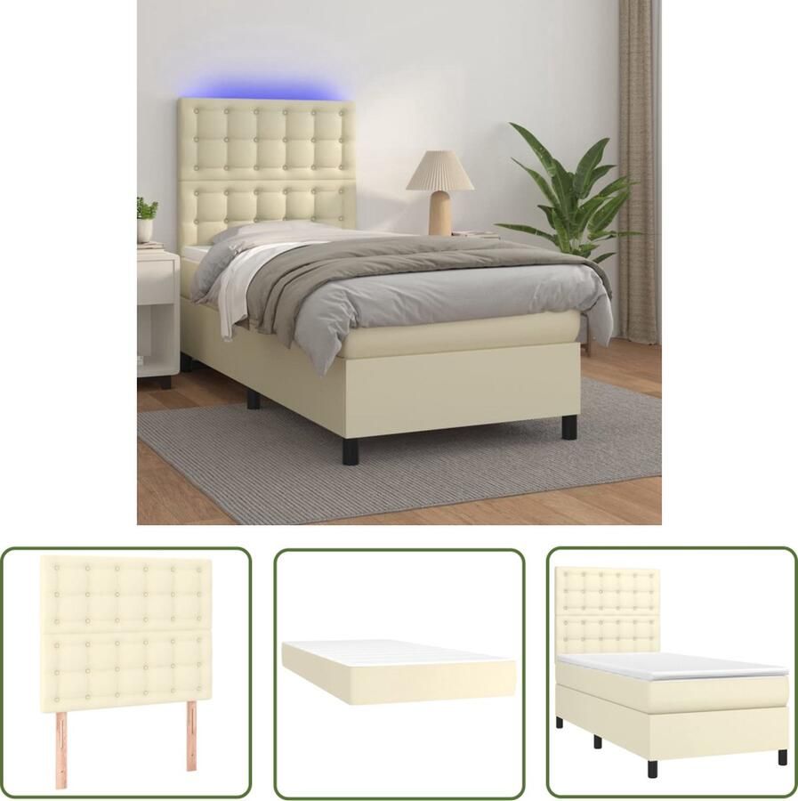 The Living Store Boxspring Crème Kunstleer 203x100x118 128 cm LED Pocketvering