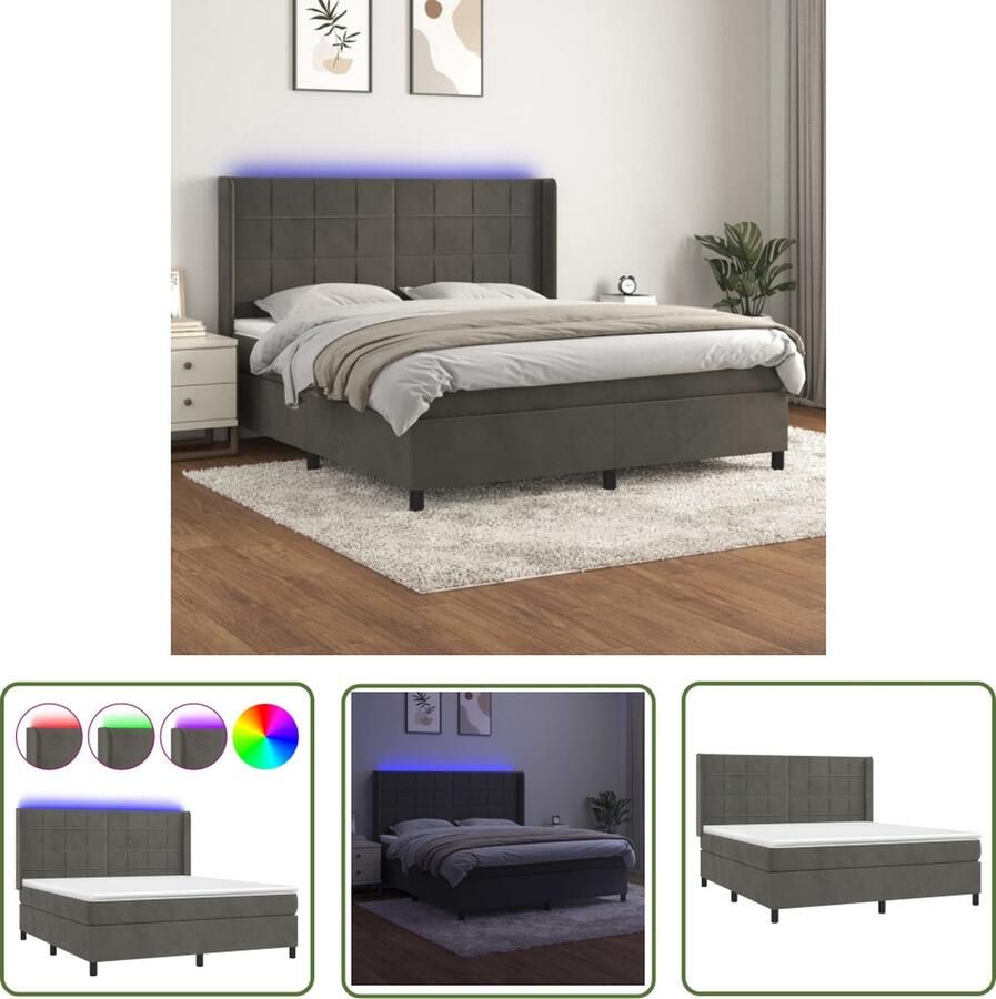 The Living Store Boxspring Fluweel LED Pocketvering Topmatras 160x200 cm