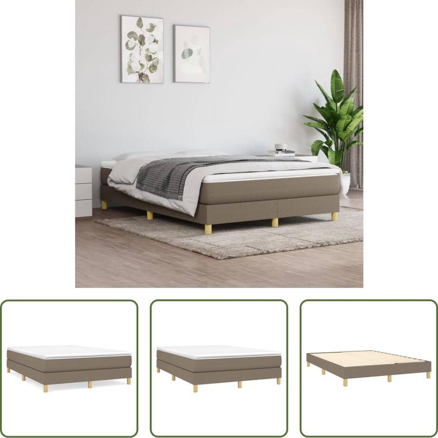 The Living Store Boxspring Frame Taupe 203x140x25 cm Duurzaam materiaal Ondersteunende poten Multiplex lattenbodem Boxspring Frame Tweepersoons Bed Frame Taupe Bed Stoffen Bed