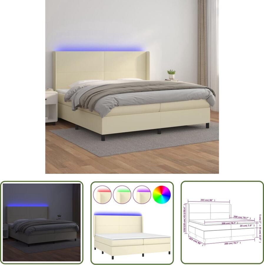 The Living Store Boxspring LED Kunstleer Verstelbaar hoofdbord Pocketvering matras Huidvriendelijk topmatras Kleurrijk 203x203 cm