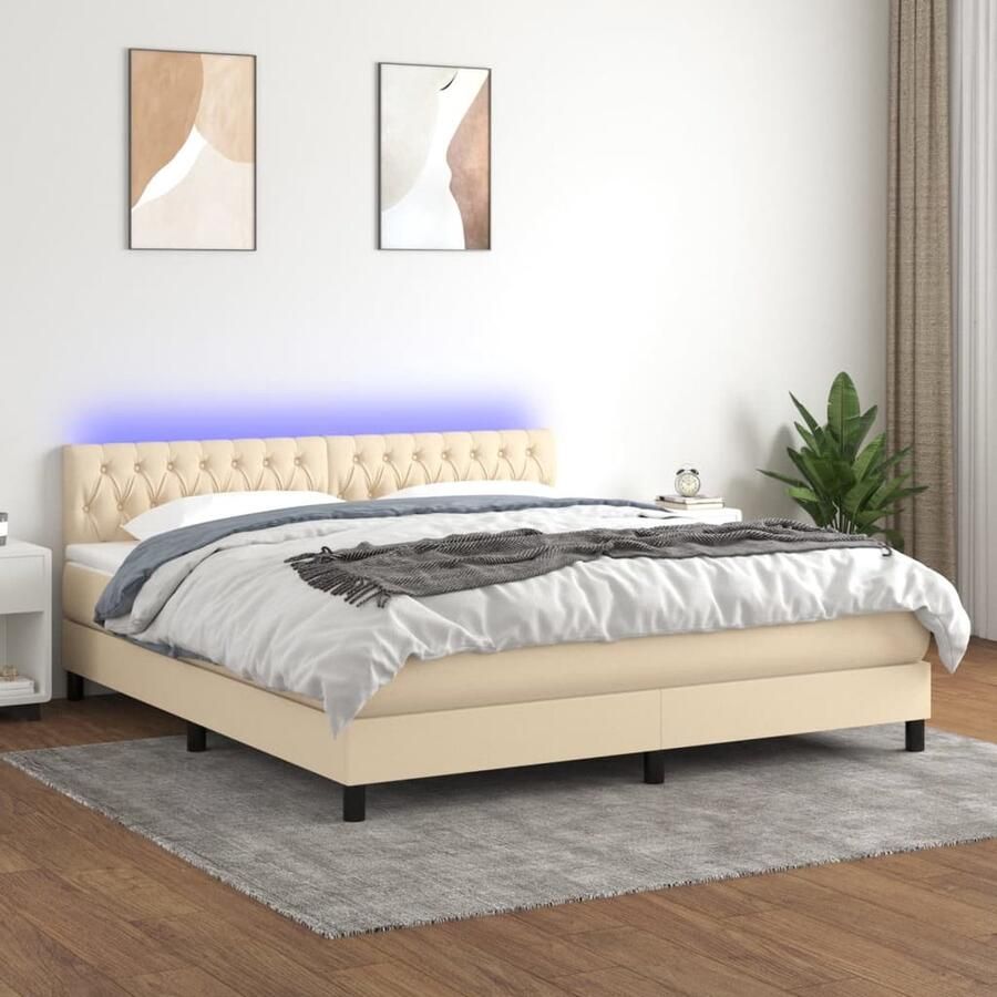 The Living Store Boxspring LED Pocketvering Matras 180x200 Huidvriendelijk Topmatras Crème Boxspring Led Bed Pocketveer Matras Creme Bed Slaapcomfort