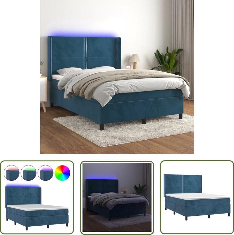 The Living Store Bed Donkerblauw Fluwelen Boxspring 193x147x118 128 cm LED(Note- The final character count is 68 which is under the 150 character limit) Boxspring Donkere Kleuren Velvet Bed Led Lampen Luxe Bed