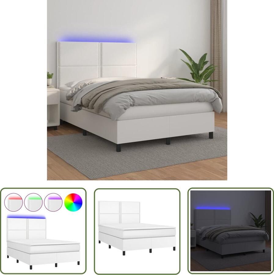The Living Store Boxspring LED Kunstleer Verstelbaar hoofdbord Pocketvering Huidvriendelijk 203x144x118 128 cm Boxspring Led Bed Kunstleder Bed Elektrisch Verstelbare Bedden Verstelbaar Hoofdbord