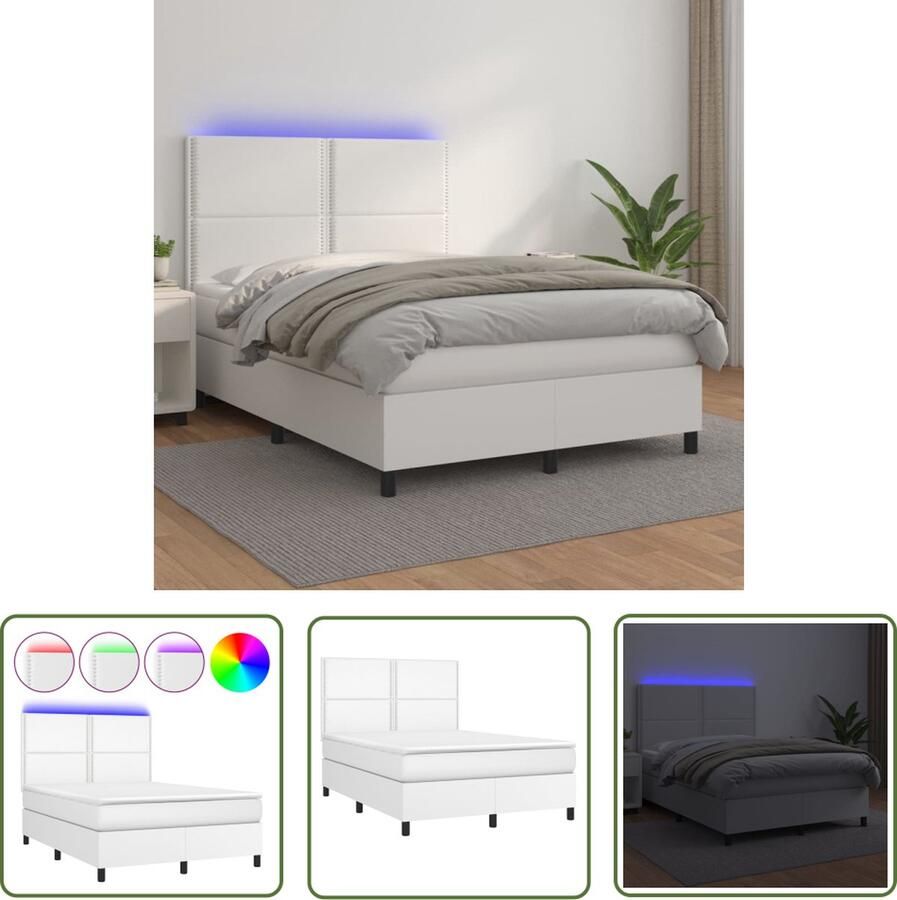 The Living Store Boxspring Bed 193 x 144 x 118 128 cm Duurzaam kunstleer Verstelbaar hoofdbord Kleurrijke LED-verlichting Pocketvering matras Huidvriendelijk topmatras Incl montagehandleiding