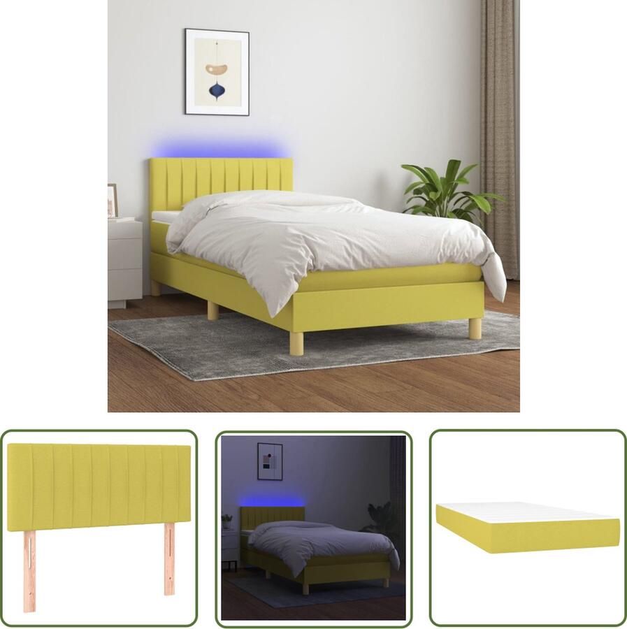 The Living Store Bed Led Strip Groen Stof 203x100x78 88 cm Pocketvering Matras 100x200x20 cm Topmatras 100x200x5 cm Boxspring Led Bed Slaapcomfort Groene Bed Tweepersoonsbed