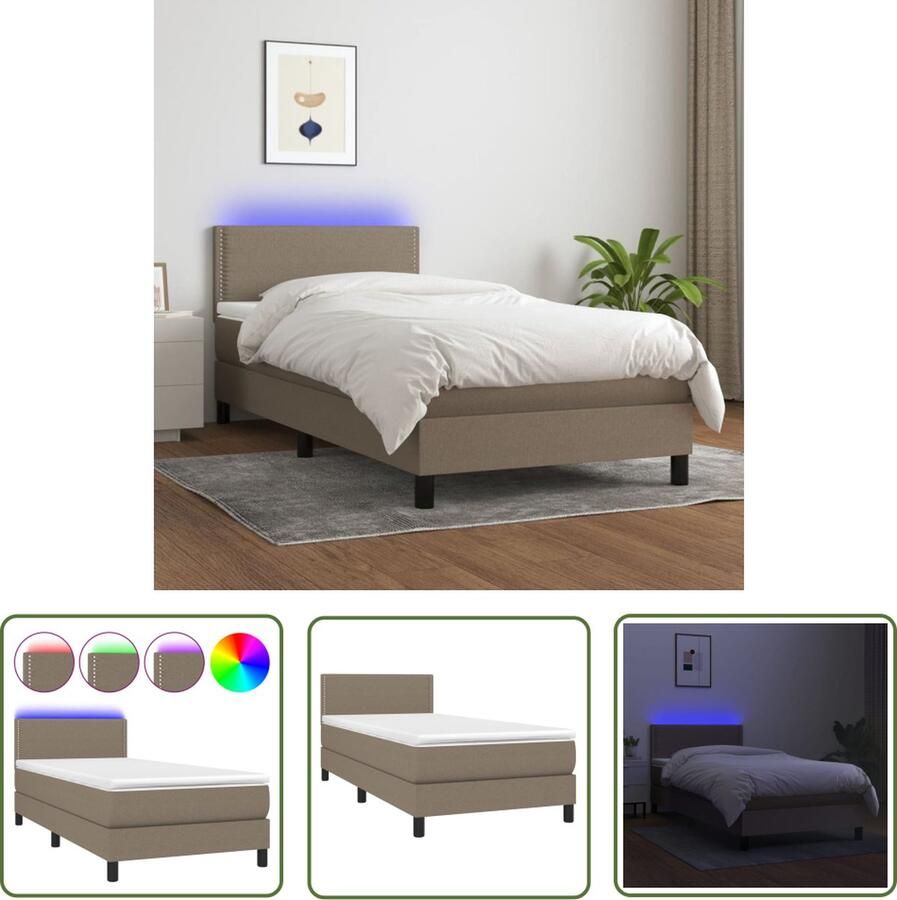 The Living Store Boxspring 80x200 LED Verlichting Inclusief Matras Verstelbaar Hoofdbord Boxspring Led Bed Boxspring Met Led Taupecouleur Tweepersoonsbed