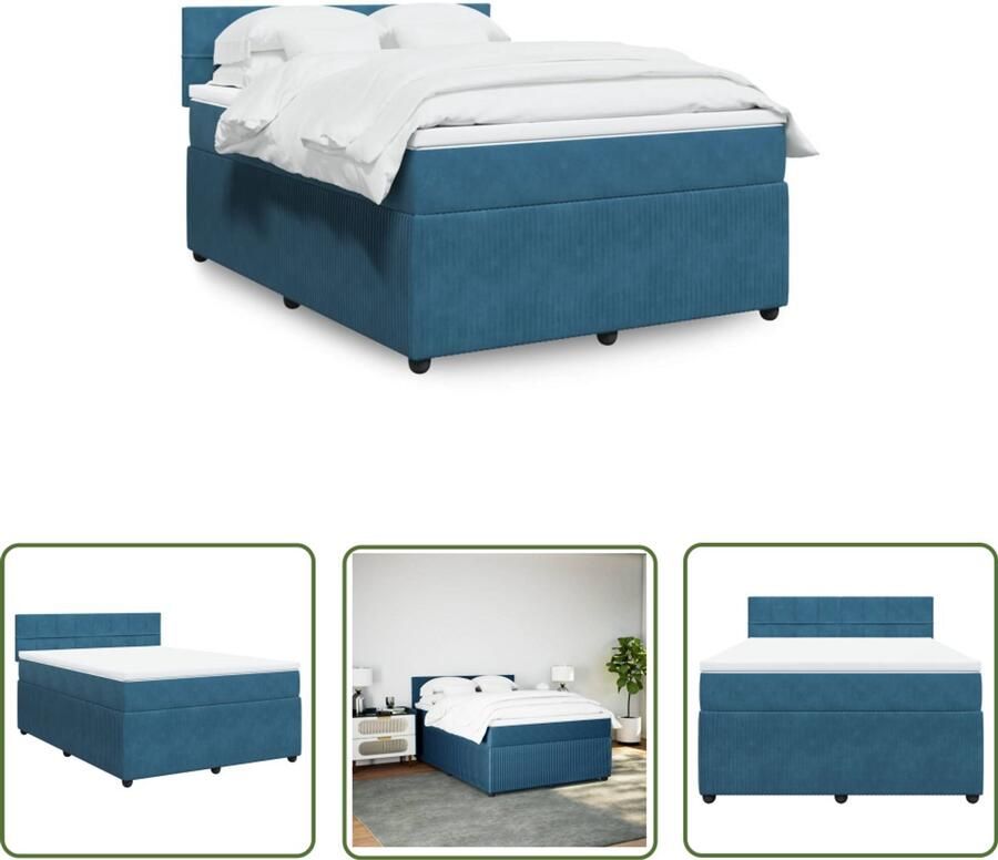 The Living Store Boxspring met matras fluweel blauw 140x200 cm Boxspring Tweepersoonsbed Slaapcomfort Fluweel Pocketvering