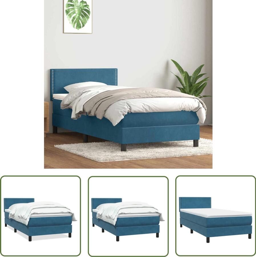 The Living Store Boxspring met matras fluweel donkerblauw 100x210 cm Boxspring Tweepersoonsbed Slaapcomfort Fluweel Bed Donkere Kleuren