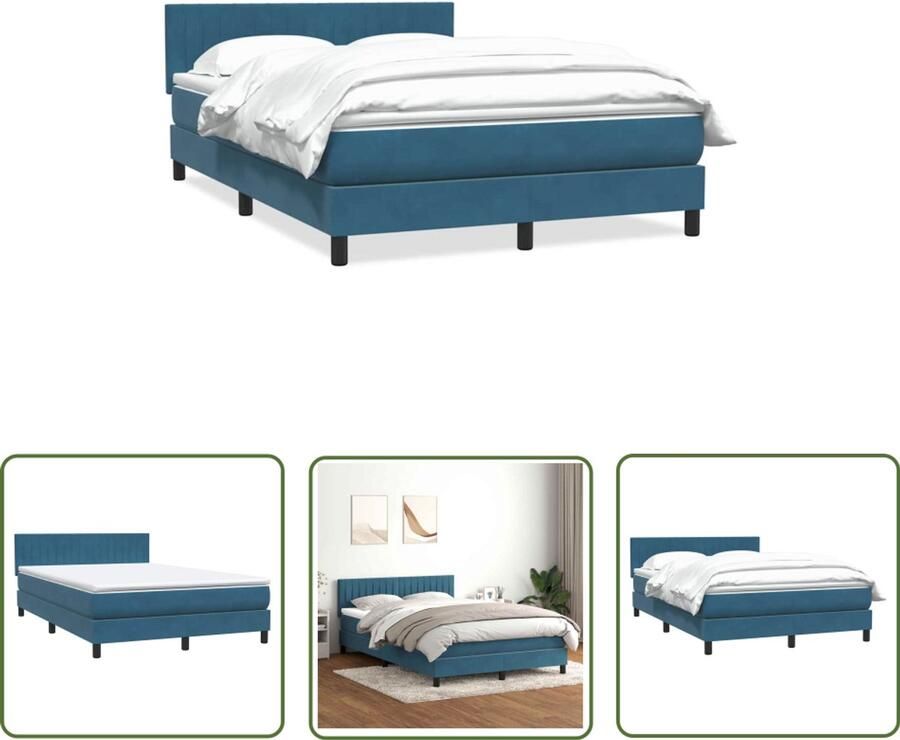 The Living Store Boxspring met matras fluweel donkerblauw 140x210 cm Boxspring Tweepersoonsbed Donkere Kleuren Fluweel Bed Pocketed Veren Matras