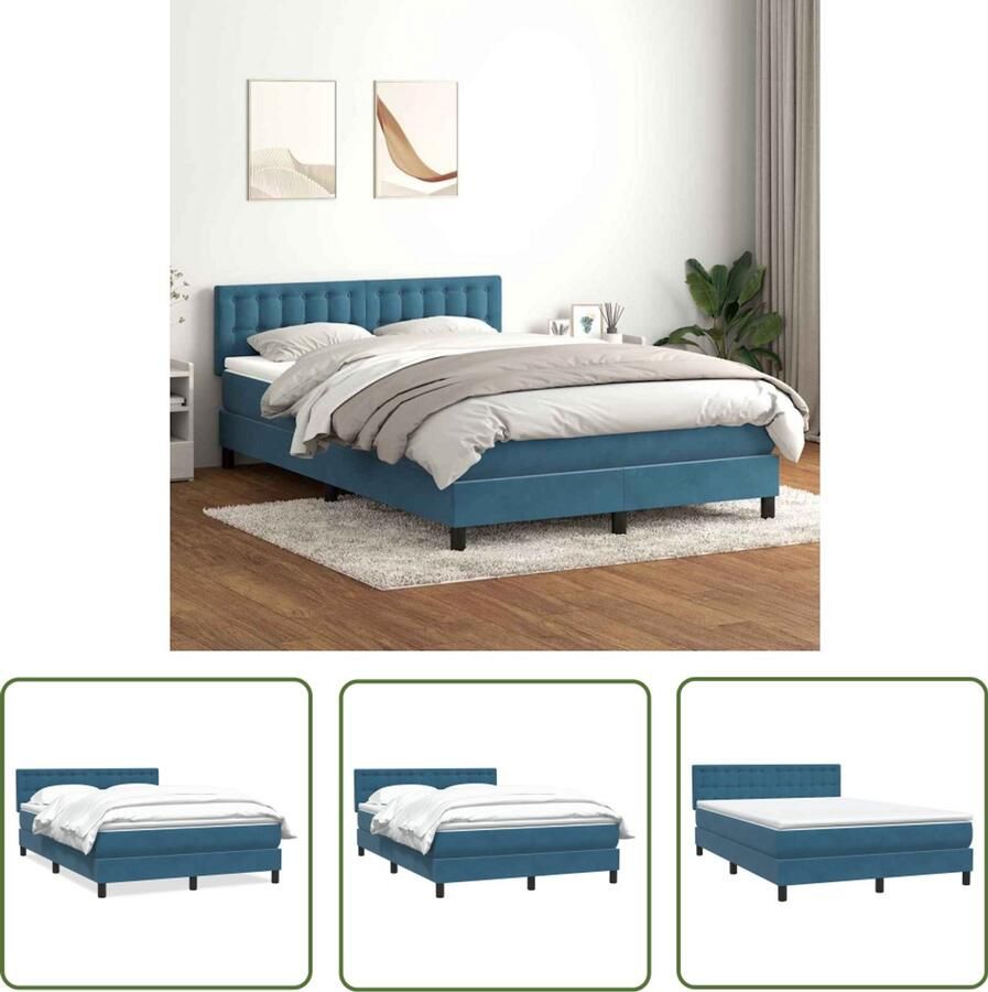 The Living Store Boxspring met matras fluweel donkerblauw 140x210 cm Boxspring Tweepersoonsbed Fluweel Bed Donkere Kleuren Bed Elektrisch Verstelbaar Hoofdbord