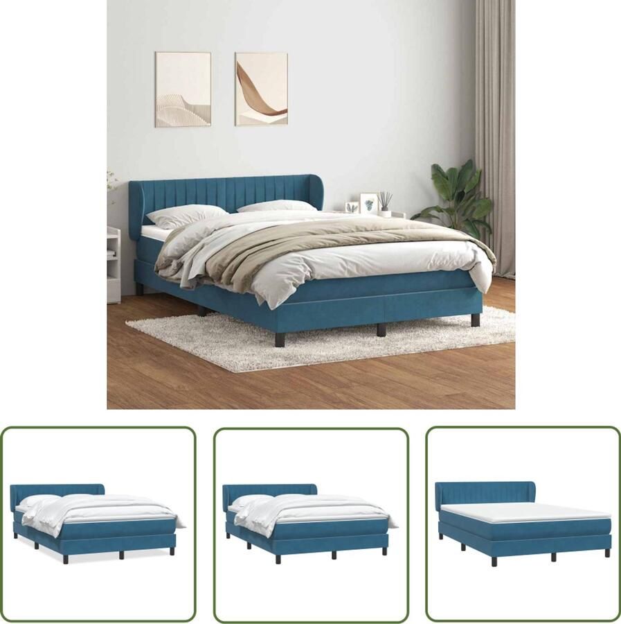 VidaXL Boxspring Fluweel Donkerblauw 140x220 cm Boxspring Tweepersoonsbed Donkerblauw Bed Fluweel Bed Boxspring Frame
