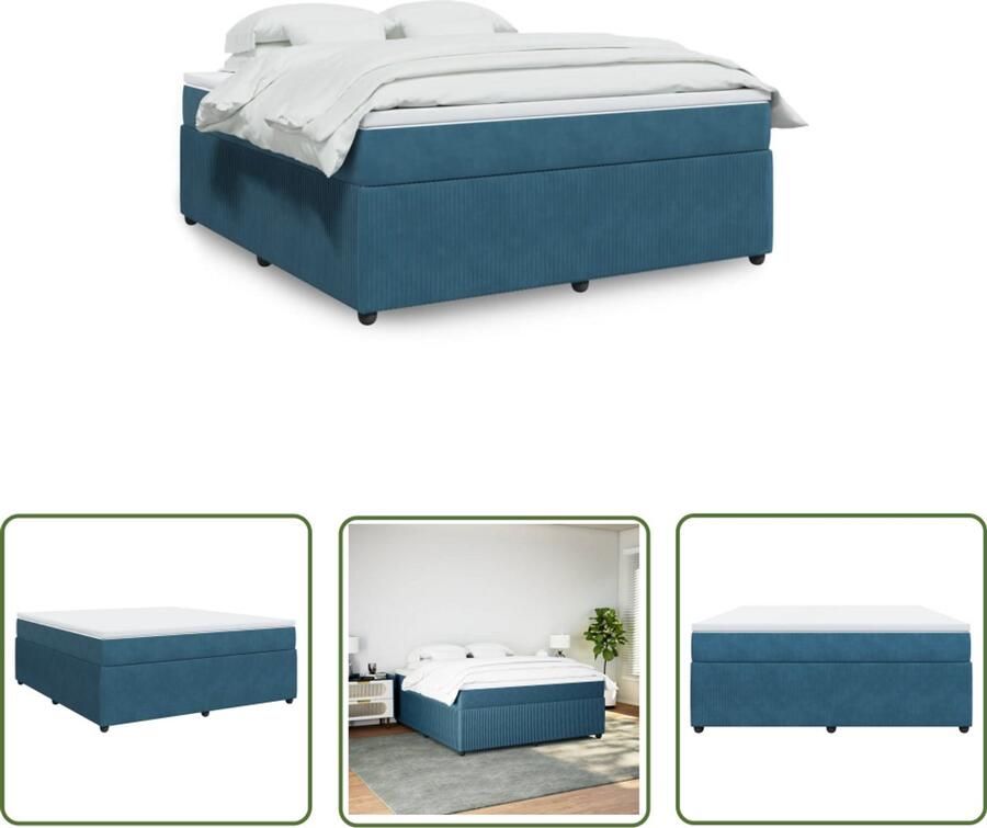 The Living Store Boxspring met matras fluweel donkerblauw 180x200 cm Boxspringbed Fluweel Bed Pocketveringmatras Tweepersoons Bed Slaapkamer Meubilair