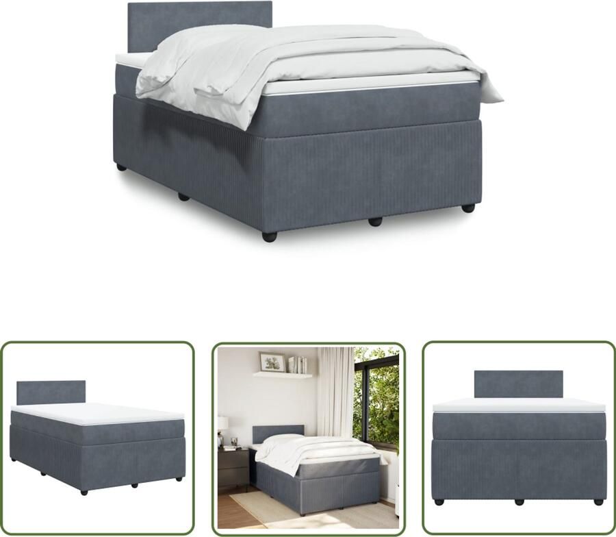 The Living Store Boxspring met matras fluweel donkergrijs 120x190 cm Boxspring Boxspringbed Fluweel Bed Tweepersoons Bed Pocketvering Matras
