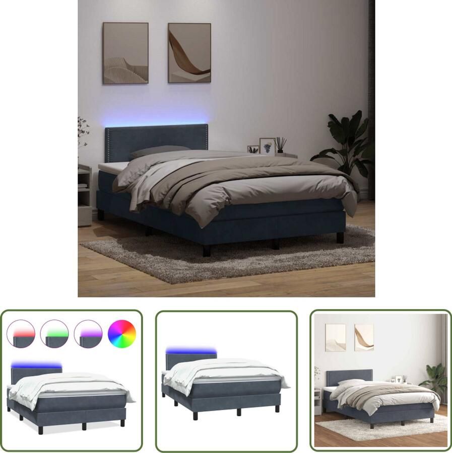 The Living Store Boxspring met matras fluweel donkergrijs 120x210 cm Boxspring Bed Frame Tweepersoonsbed Lederlook Luxe Bed