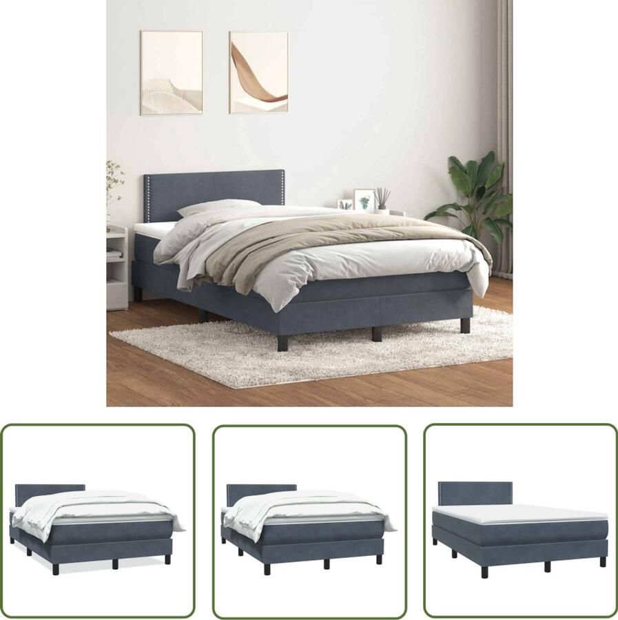 The Living Store Boxspring met matras fluweel donkergrijs 120x210 cm Boxspring Tweepersoonsbed Donker Grijs Bed Fluweel Bed Boxspring Frame
