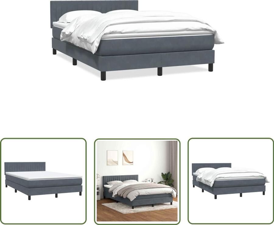 The Living Store Boxspring met matras fluweel donkergrijs 140x210 cm Boxspring Tweepersoonsbed Donker Grijs Bed Fluweel Bed Luxe Bed