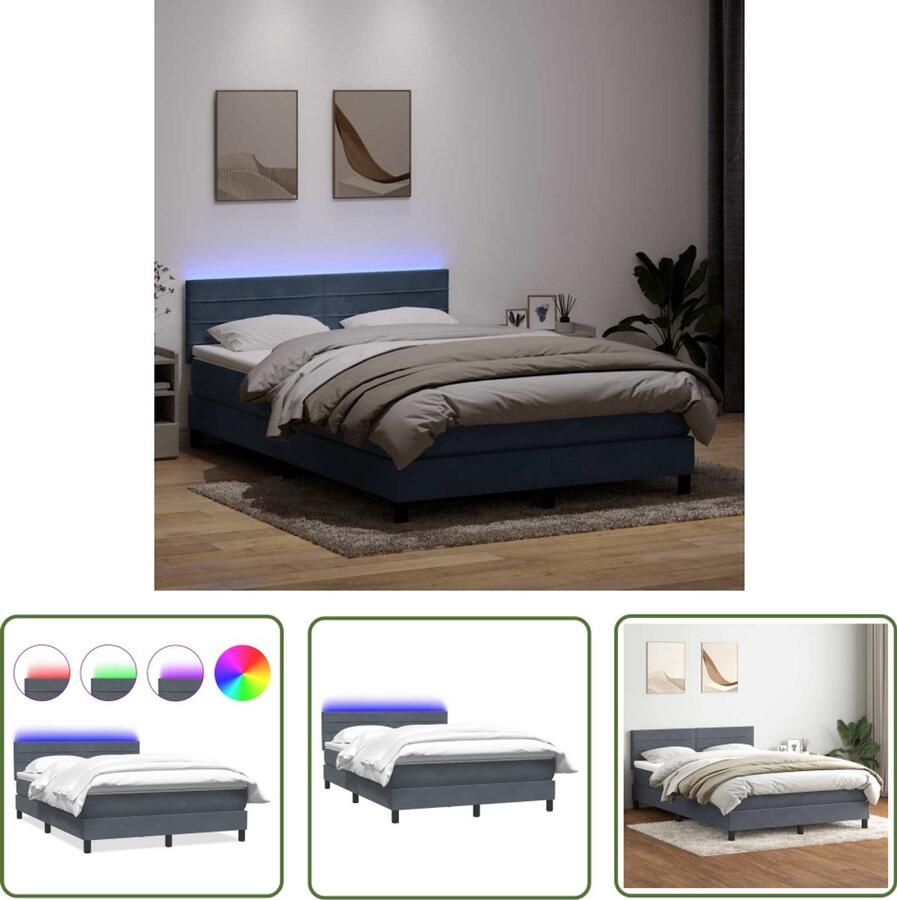 The Living Store Boxspring met matras fluweel donkergrijs 140x210 cm Boxspring Tweepersoons Bed Lederlook Bed Led Bed Boxspring Met Matras