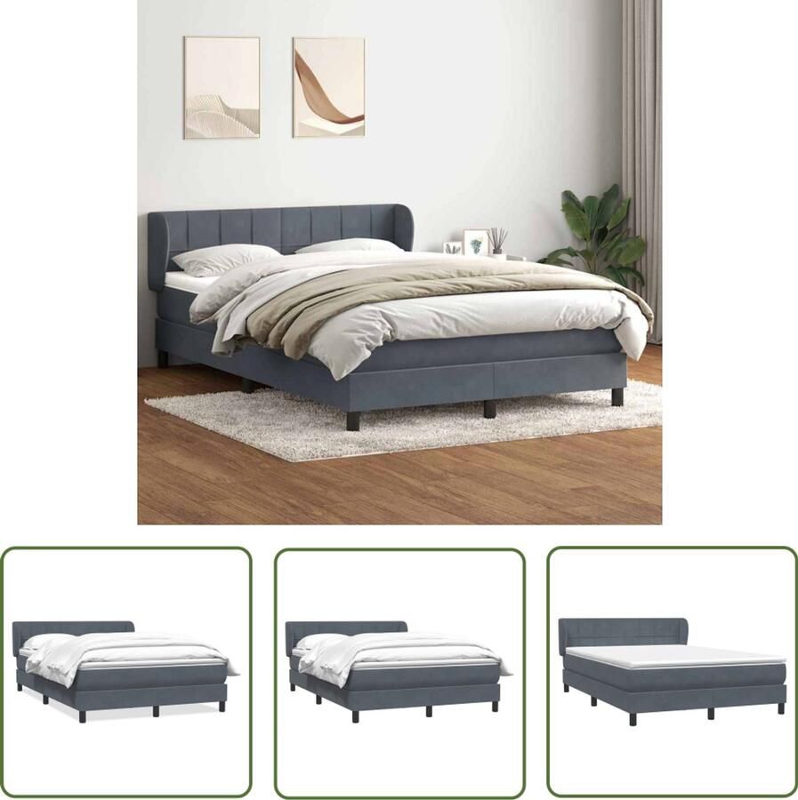 The Living Store Boxspring met matras fluweel donkergrijs 140x210 cm Boxspring Tweepersoonsbed Donker Grijs Bed Fluweel Bed Boxspring Kopen