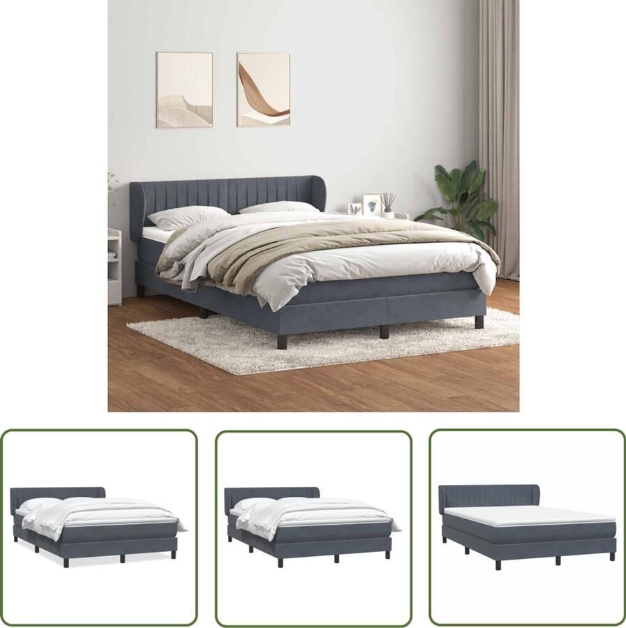 The Living Store Boxspring met matras fluweel donkergrijs 140x210 cm Boxspring Tweepersoonsbed Slaapcomfort Fluweel Matras