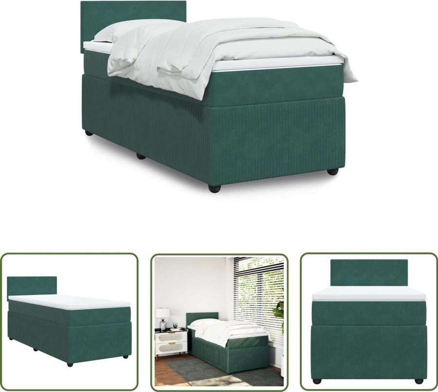 The Living Store Boxspring met matras fluweel donkergroen 100x200 cm Boxspringbed Luxe Boxspring Fluweel Bed Pocketveringmatras Tweepersoons Bed