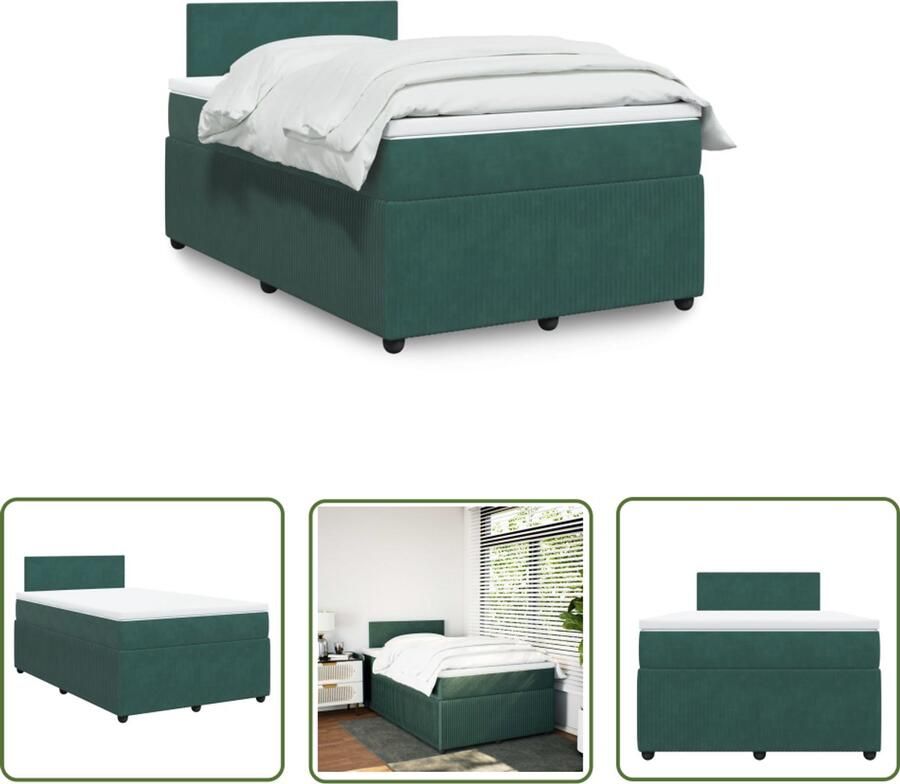 The Living Store Boxspring met matras fluweel donkergroen 120x190 cm Boxspring Tweepersoonsbed Donkergroene Bed Luxe Bed Fluweel Bed